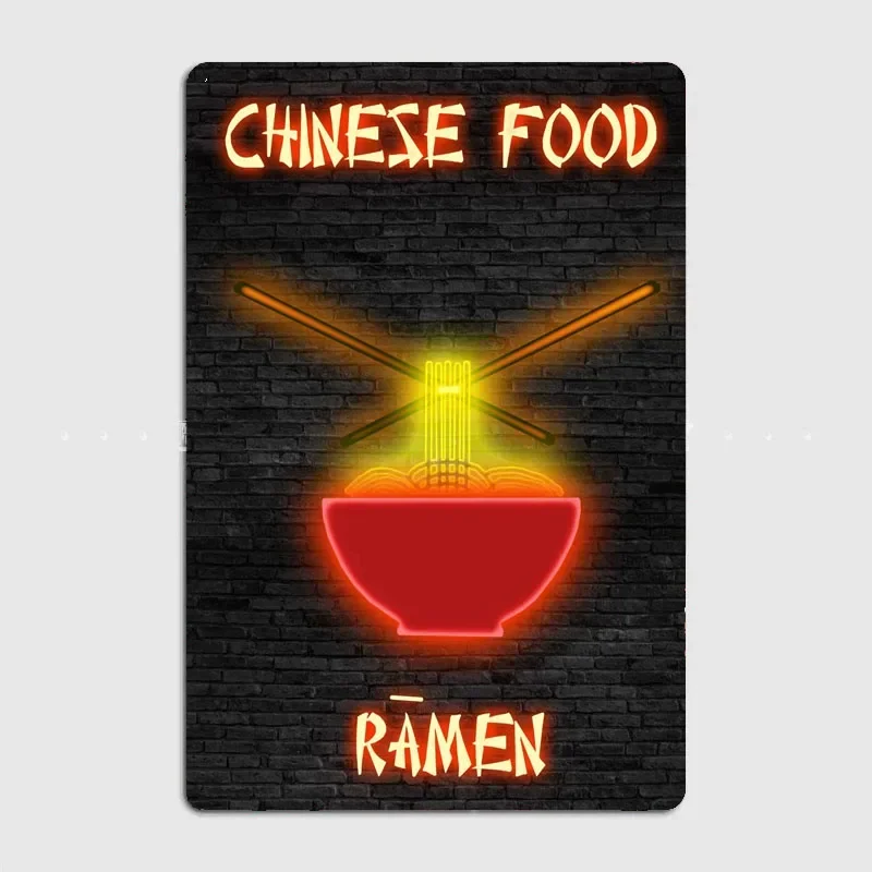 Home Cinema Food - 라면 음식 네온사인 금속 간판 포스터