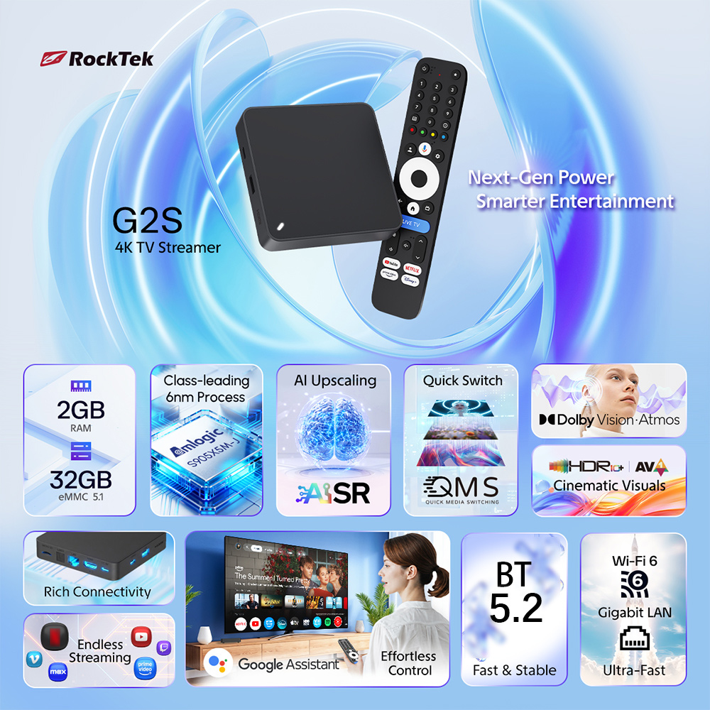 RockTek G2S UHD 구글 TV 박스 넷플릭스  - Home Cinema Dolby Atmos 리뷰 및 가격